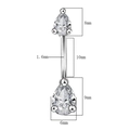 Piercing all'ombelico argento con zircone a pera e misure dettagliate del prodotto - 1965 Pera Zirconia Argento