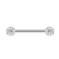 Macro shot of a silver steel barbell nipple ring with sparkling white zircon crystals - Steel Color White Rhinestone Ball Style (1996 White)