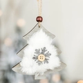 Wooden Christmas tree pendant with faux fur trim and grey felt snowflake ornament - Christmas Tree