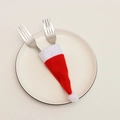 Christmas mini santa hat silverware holder and fork set on white plate decoration - Mini Christmas Hat Cutlery Holder (Single-sided Velvet Style)