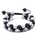 Double-row braided bracelet with black lava rock and gray textured natural stone beads - Matte Black White Marble Stone (Style 5)
