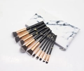Detail of 10-piece marble texture makeup brush set with black and white gradient bristles - Black With PU Bag
