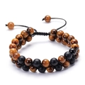 Adjustable double-row bracelet with natural Tiger Eye and matte Black Agate beads - Tiger Eye Black Agate (Style 4)