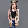 Tiger pattern faux fur 3-in-1 plush hat scarf gloves combo in yellow and black - Yellow Tiger Stripe