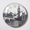 Modern arched glass wall clock with Big Ben London landscape and bold 3D numerals - London Big Ben Black and White Scenery