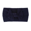 Detail of soft navy blue nylon baby headband with handcrafted decorative bow - Navy Blue