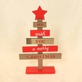 Árbol de Navidad creativo de madera en rojo y natural para mesa con una estrella - Árbol de Madera Láser Rojo y Blanco
