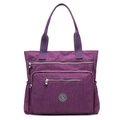 Dark purple waterproof nylon tote bag with multi-zipper pockets and side bottle pouches - Purple