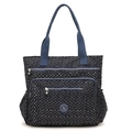 Dark blue floral nylon tote bag with multiple pockets and large capacity design - Gypsophila Geometric