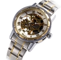 Winner skeleton mechanical watch for men with silver and gold stainless steel band - Silver White