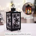 Black Christmas lantern with white snowflake pattern, 21cm tall decorative oil lamp - Medium-Large Square Snowflake Lantern
