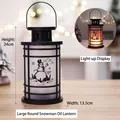 Black Christmas lantern with snowman pattern and warm light-up effect, height 24cm - Large Round Snowman Lantern