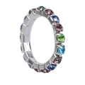Elegant silver eternity ring with three rows of colorful crystals in a vibrant pavé setting - One Row Multicolored Rhinestones