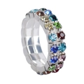 Three-row crystal stretch ring for women featuring multi-colored sparkling zircons - Two Rows Multicolored Rhinestones