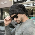 Men's dark gray cable knit beanie hat with thermal fleece lining for winter outdoors - Multifunctional Model / Black