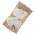 Weiches Nylon Baby Stirnband in Beige mit einer übergroßen weißen Ripsbandschleife - Hautfarben (Weiße Schleife)
