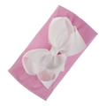 Rosa elastisches Baby-Stirnband aus Nylon mit einer großen weißen Ripsband-Schleife - Dunkelrosa (Weiße Schleife)