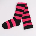 Thigh-high over-knee socks featuring vibrant black and pink horizontal stripes - Rose Red & Black Wide Stripes