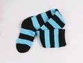 Detail of knitted cotton over-knee socks with black and light blue horizontal stripes - One Size / Wide Stripe / Light Blue/Black