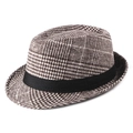 Klassischer britischer Wollfilzhut mit braunem Karomuster und schwarzem Band - M(56-58cm) / Kaffeebraun