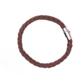 Classic brown braided leather bracelet featuring a polished silver magnetic clasp on white background - Brown