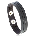 Bracciale in pelle nera minimalista con cuciture parallele e bottoni in argento - Nero