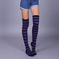 Women's over-the-knee high socks featuring vibrant purple and black horizontal stripes - Purple & Black Wide Stripes