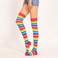 Rainbow striped over-the-knee socks for women with colorful knitted patterns - Red Rainbow Striped