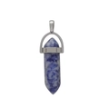 Blue marble textured hexagonal quartz point pendant with silver metal bail - Blue Spot Jasper