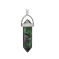 Green and purple hexagonal quartz point crystal pendant with silver metal bail - Ruby Zoisite