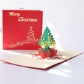 3D Pop-up Weihnachtskarte mit grünem 3D-Baum und roten Geschenken, 15cm quadratisch - Rot