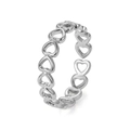 Anillo abierto ajustable creativo con diseño de eslabones de corazón hueco en plata pulida - Plateado