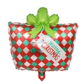 Christmas gift box foil balloon with red and green checker pattern and festive bow - Mini Gift Box