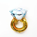 Large diamond ring foil balloon with gold band and blue diamond facets on white background - Mini Size / Gold Hollow