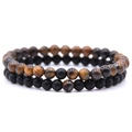 6mm distance bracelet set featuring brown tiger eye and matte black natural stone beads - Tiger Eye Stone Bracelet