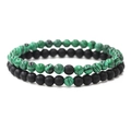 Lot de deux bracelets de distance avec perles en malachite verte et noir mat - Malachite