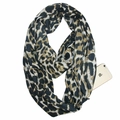 Leopard print infinity scarf with hidden zipper pocket for smartphone storage - Leopard Black Khaki