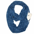 Blue infinity scarf with white constellations and a functional hidden zipper pocket - Starry Sky Blue