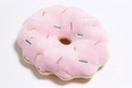 Close-up of pink plush donut dog toy with colorful embroidery and soft texture - Pink Donut