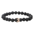 Macro detail of black volcanic lava stone beads with a rose gold pavé crown charm - Lava Stone Rose Gold Crown