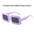Chunky square purple sunglasses with dark grey lenses in a retro streetwear fashion style - Purple Frame Grey Lens