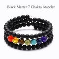 Bracciale avvolgente a tre strati con perle nere opache e sette pietre naturali dei chakra - Stile Pietra Opaca