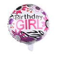 Detail van 18-inch ronde witte folieballon met Birthday Girl bloemenontwerp - 18 Inch F (Birthday GIRL/Bloemen)