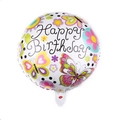 Detail of round white Happy Birthday foil balloon with colorful butterflies and flowers - 18 Inch G (Floral Butterfly)