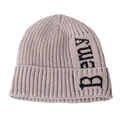 Taupefarbene Wintermütze mit gerippter Strickstruktur und schwarzem Beams Schriftzug - Einheitsgröße(Fleece gefüttert) / Beige