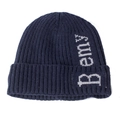 Winter knitted beanie in dark blue with Bemy letter patch and warm ribbed design - One Size(Fleece Lined) / Navy Blue