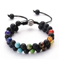 Double-layer braided black lava stone chakra bracelet with an Om symbol charm - Double Layer Lava Chakra Om Symbol (Style 6)