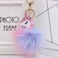 Portachiavi unicorno glitter rosa con pompon in ecopelliccia sfumata blu e oro - Rosa
