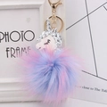 Dettaglio del portachiavi con pompon in ecopelliccia colorata e testa di unicorno glitter - Bianco
