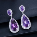Boucles d'oreilles pendantes en argent avec zircon violet poire et cristaux pavés - Violet